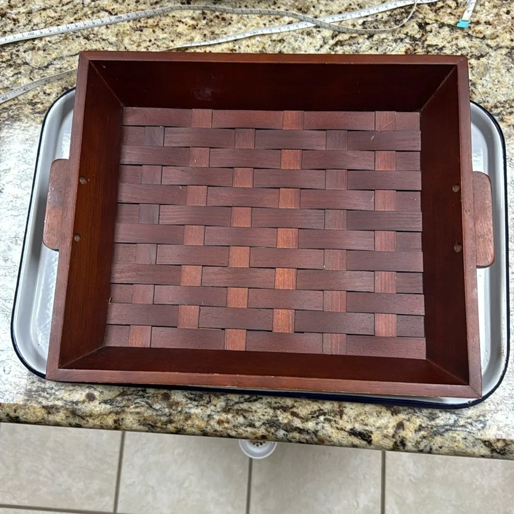 Basket Dark Wood Basket Weave Serving Tray